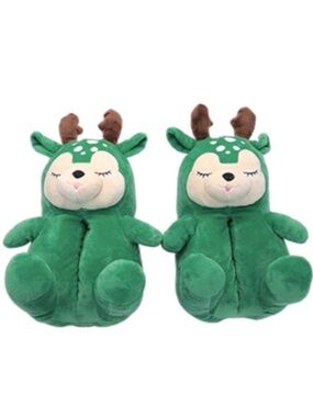 Plush Deer Antler Slippers Unisex Christmas Cozy Shoes US 6–9 Women / 5–8 Men